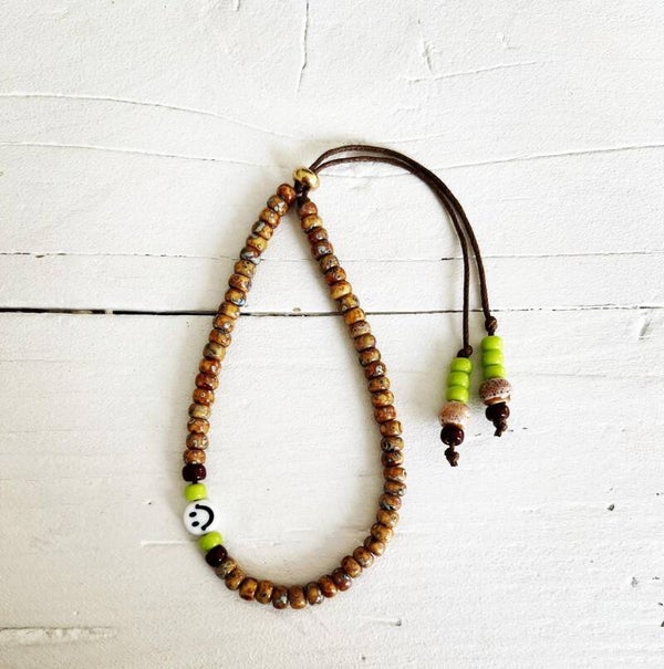 enkelbandje met schuifkraal bruin/ groen