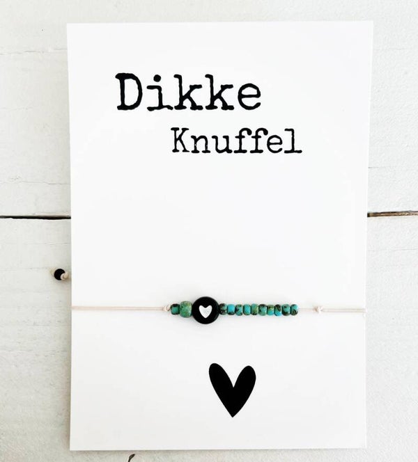 Kaart met elastisch armbandje turquoise/ hart