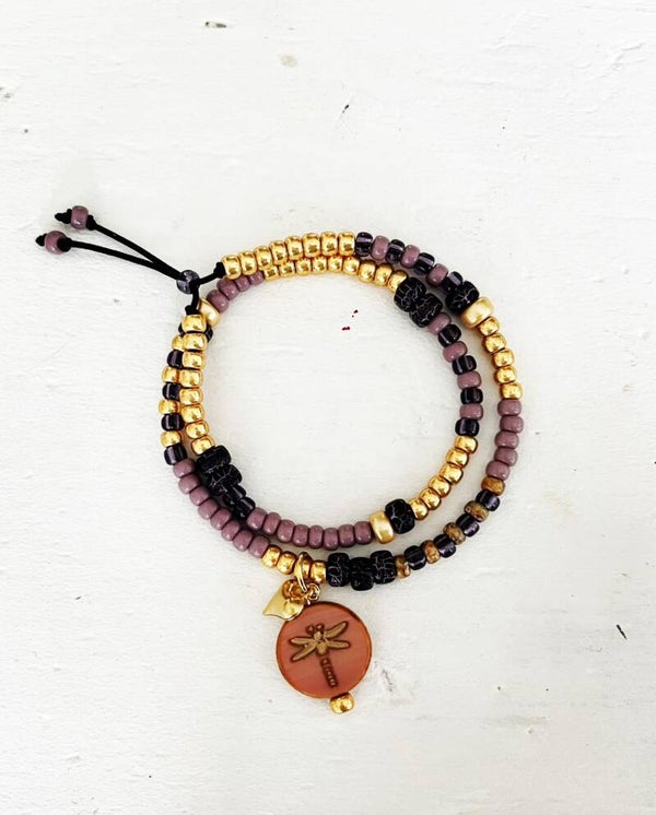 stretchy armband paars/ goud