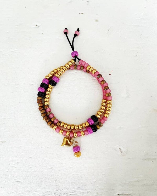 stretchy armband roze/ goud