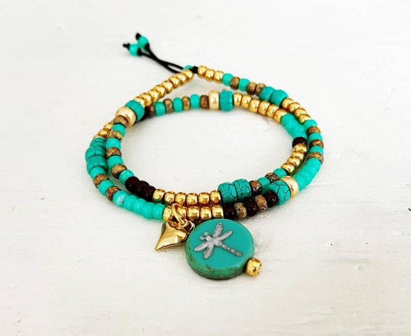 stretchy armband groen/ goud