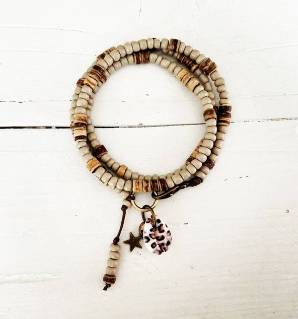 Wikkelarmband zandkleur-kokos