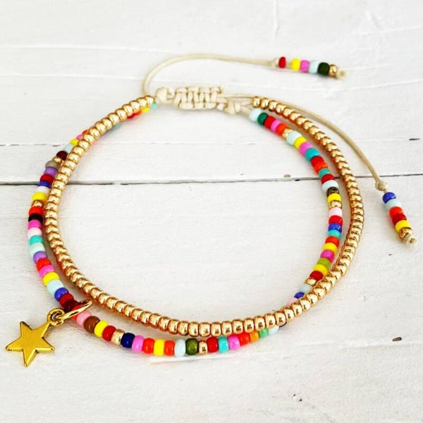 Enkelbandje goud- multi color