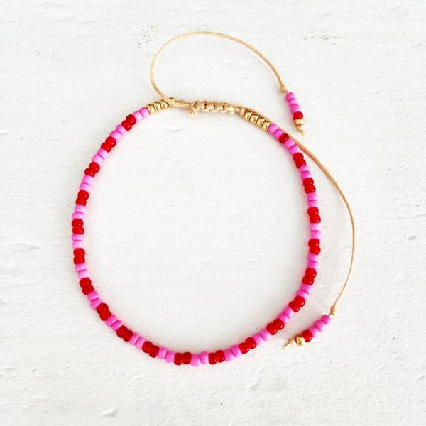 Enkelbandje roze-rood