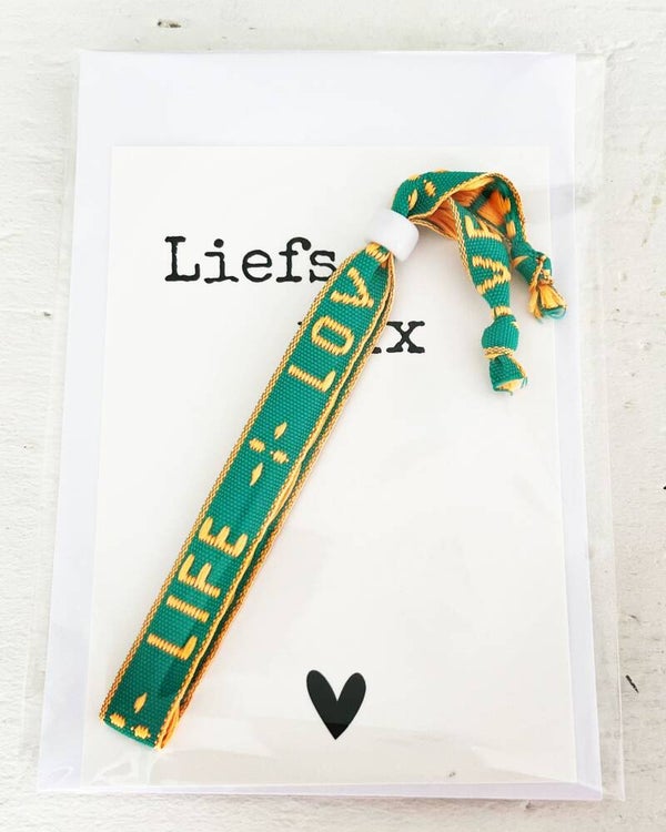 Kaartje met lint armbandje groen