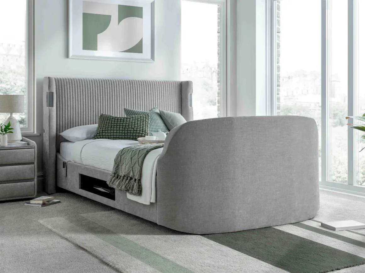 Darras TV Bed Frame with Dolby Atmos System Grey Fabric