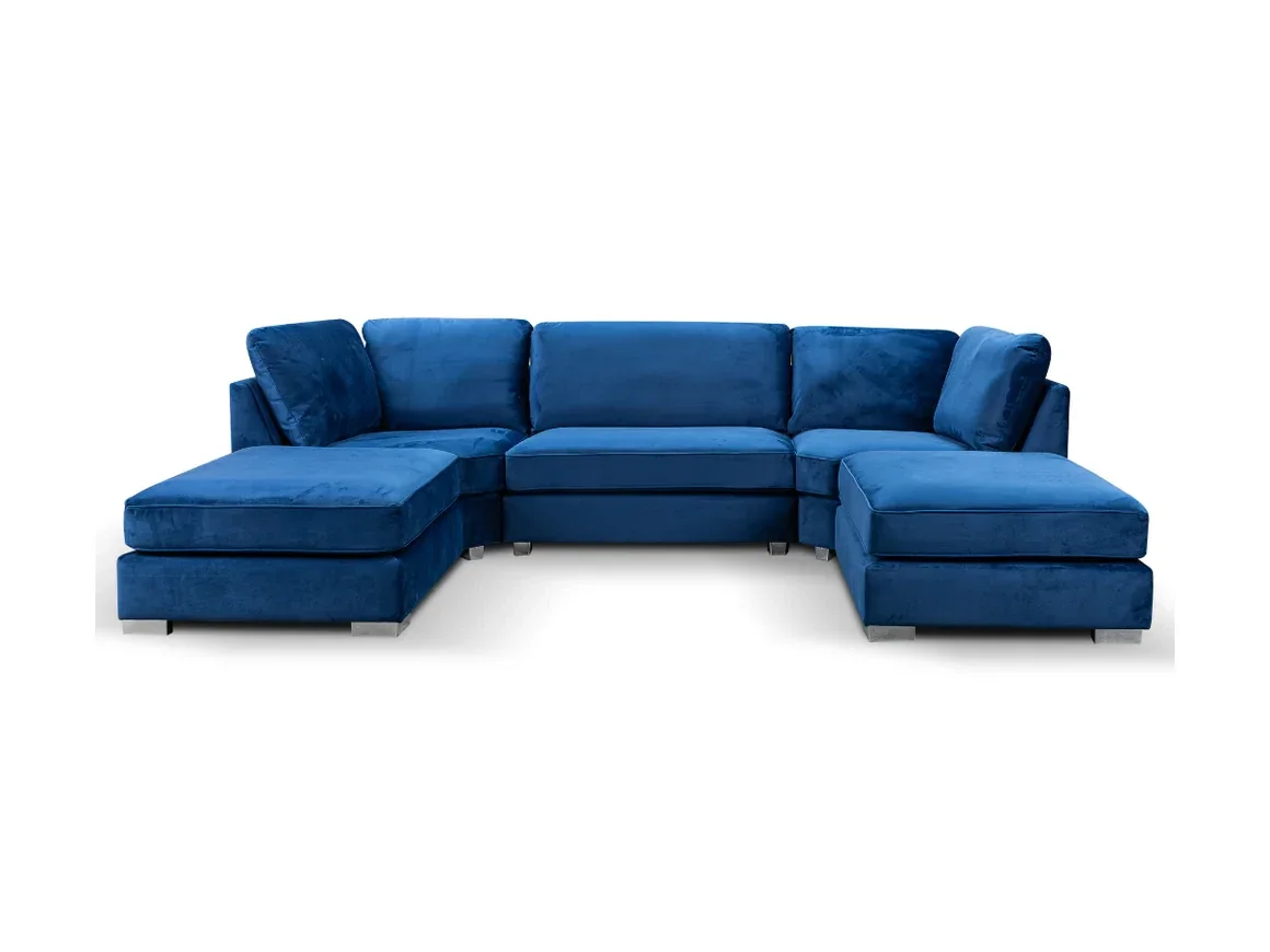 Casa U-Shaped Sofa Blue Plush Velvet