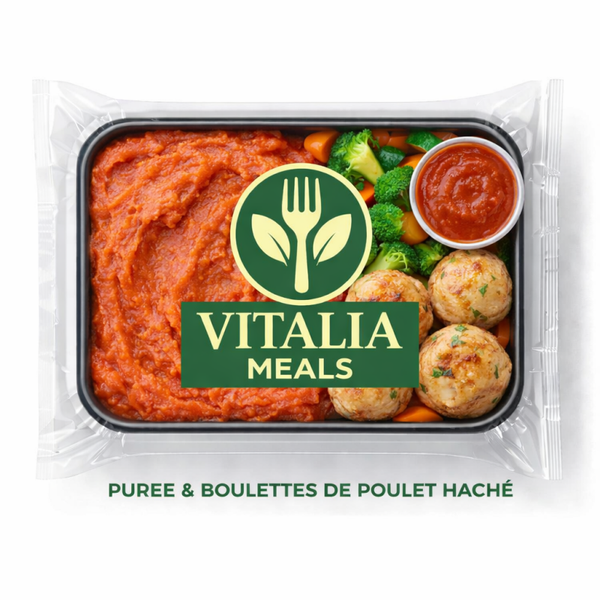 Purée Rouge & Boulettes de Poulet Haché