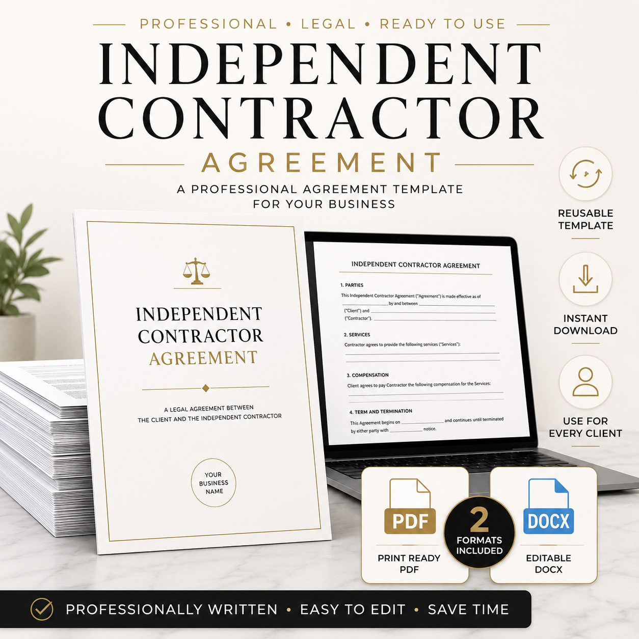 Independent Contractor Agreement Template – PDF & Editable Word Document