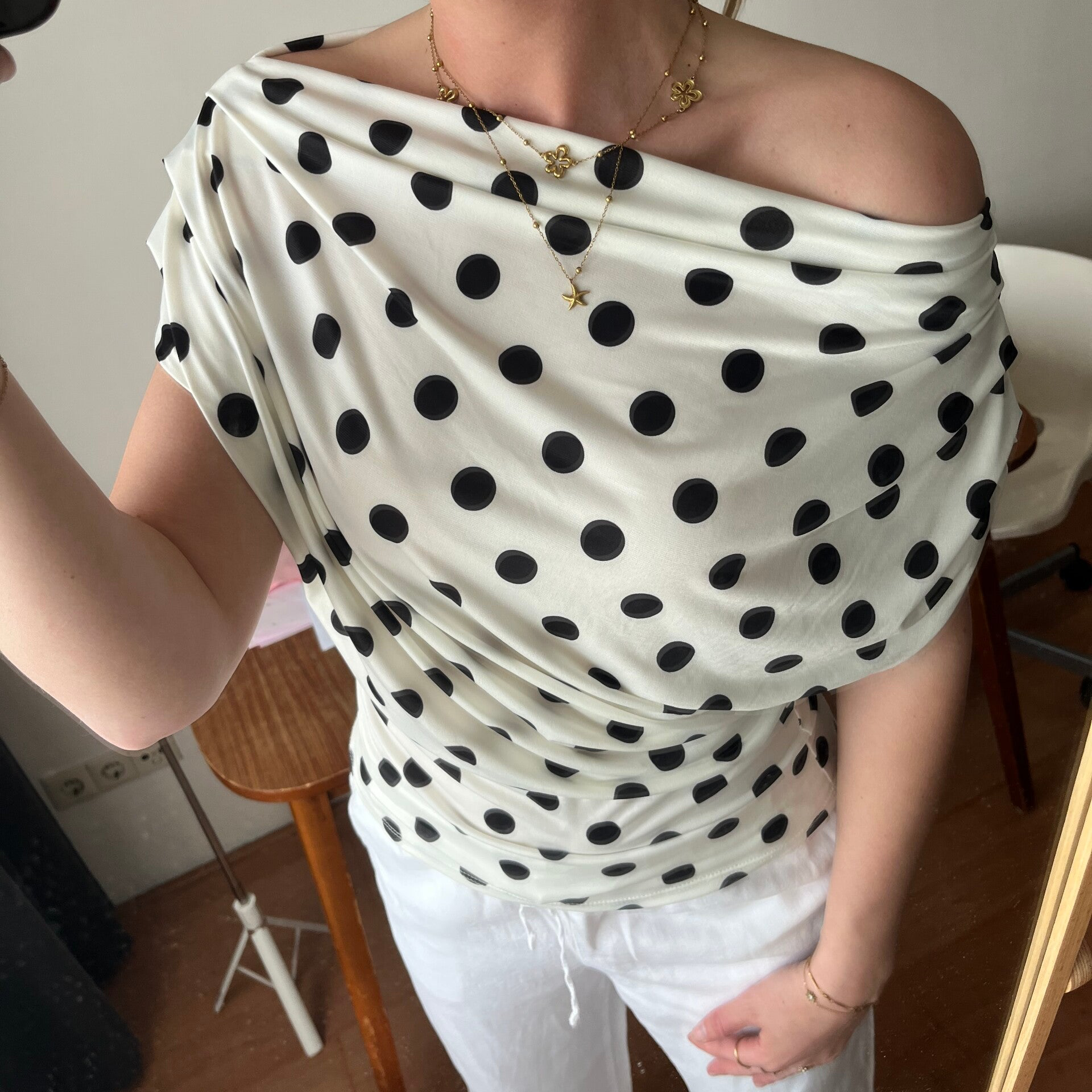 Polkadot top white