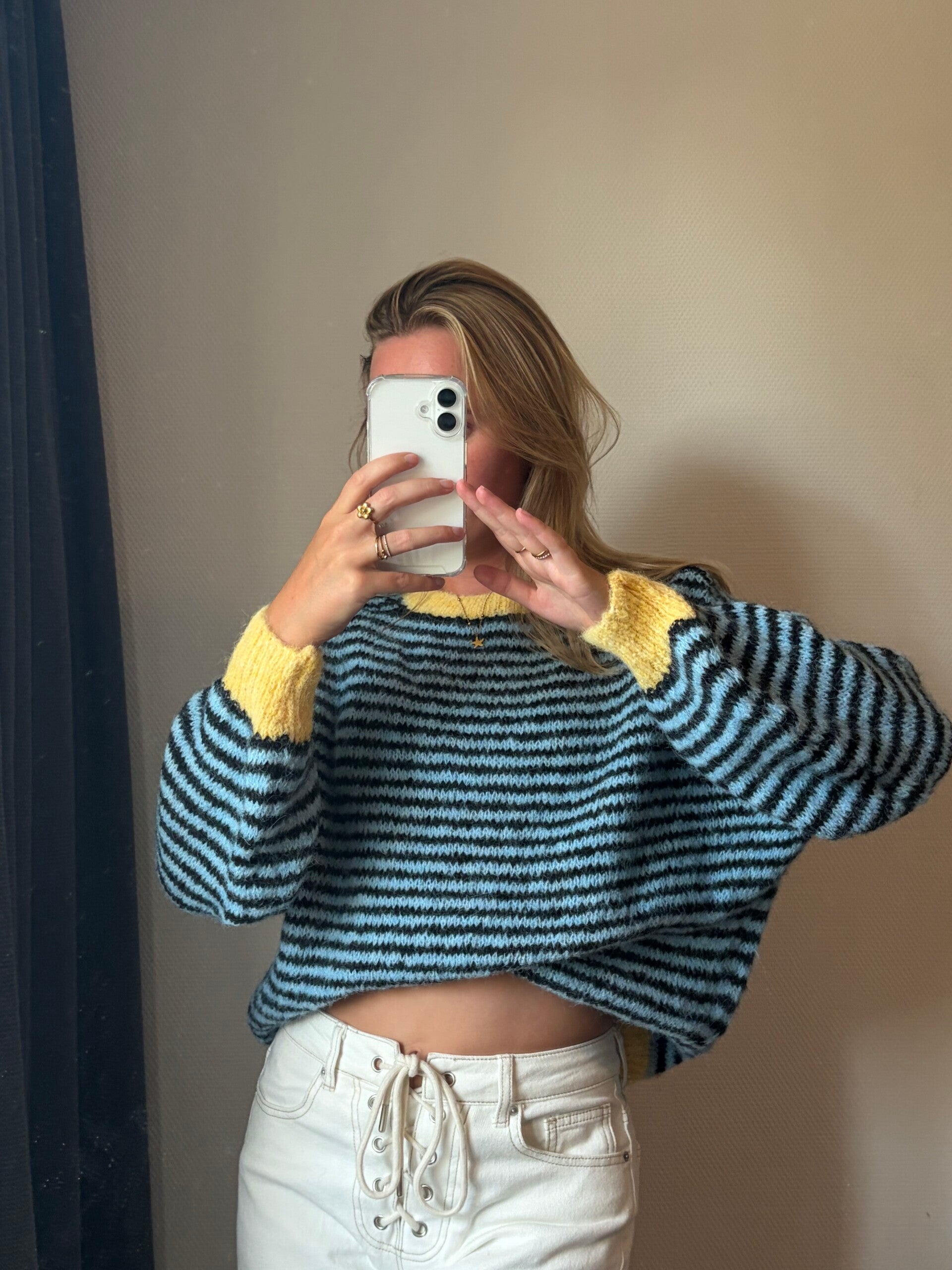 Blue and yellow sweater