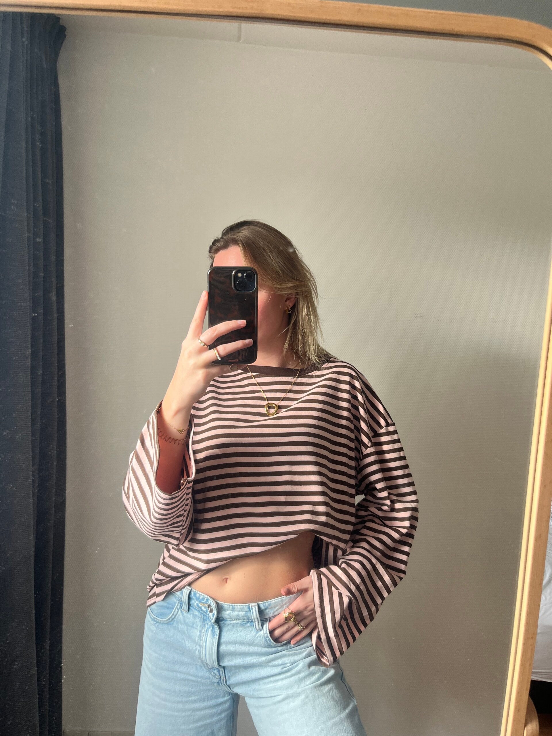 Soft pink and brown striped longsleeve