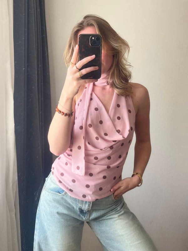 Haltertop polkadot pink