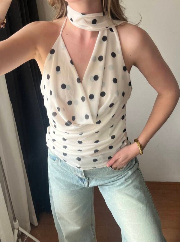 Haltertop polkadot white