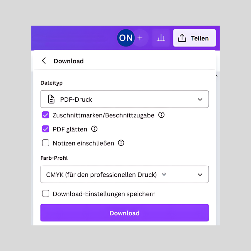 Bei Canva Druckdaten laden