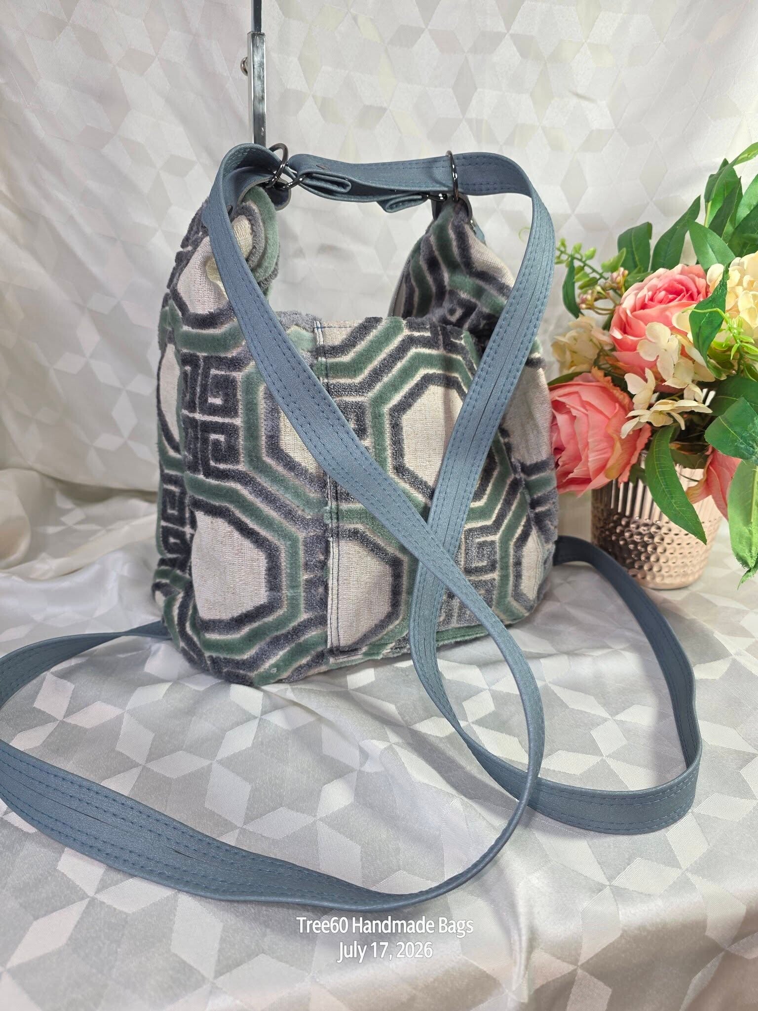 Convertible Shoulder/Backpack Bag - Blue Geometric