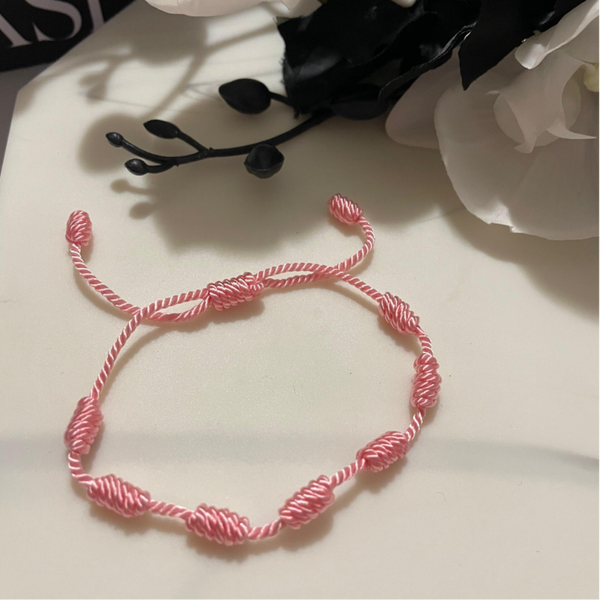 Love and Friendship Pink 7 Knots Thread Bracelet