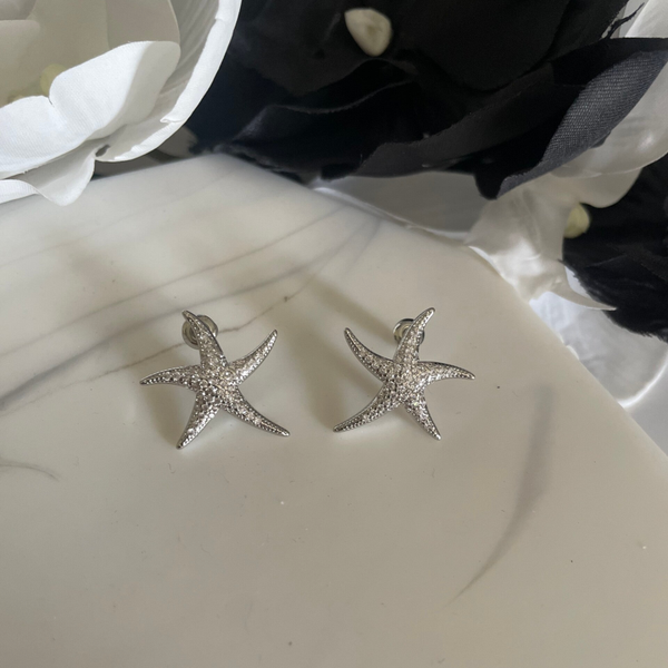 Star Sea Post Earrings l Silver & Zircon