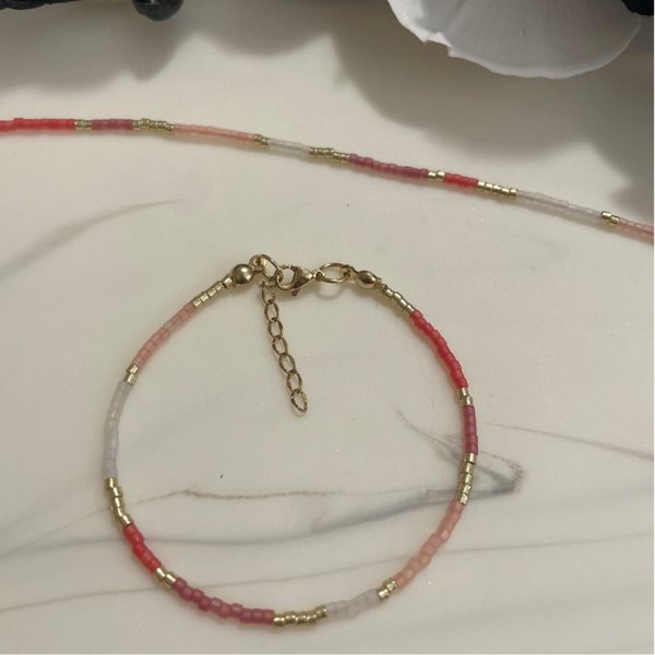 Mix Pink Bead Bracelet l Golden