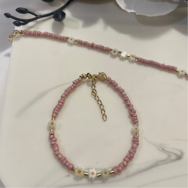 Daisy Pink Stone Bracelet l Golden