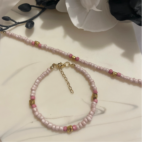 Root Pink Stone Bracelet l Golden