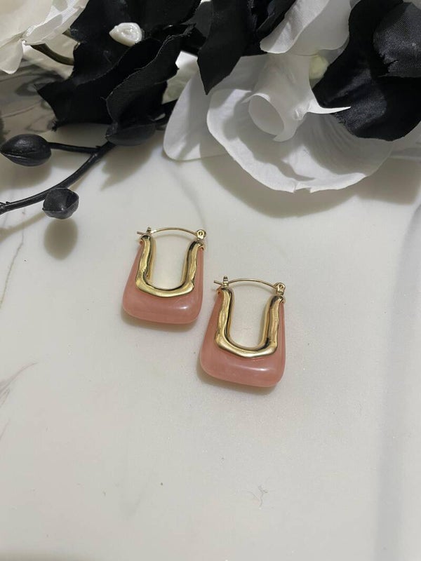 Pany Pink Acrylic Hoops Earrings l Golden