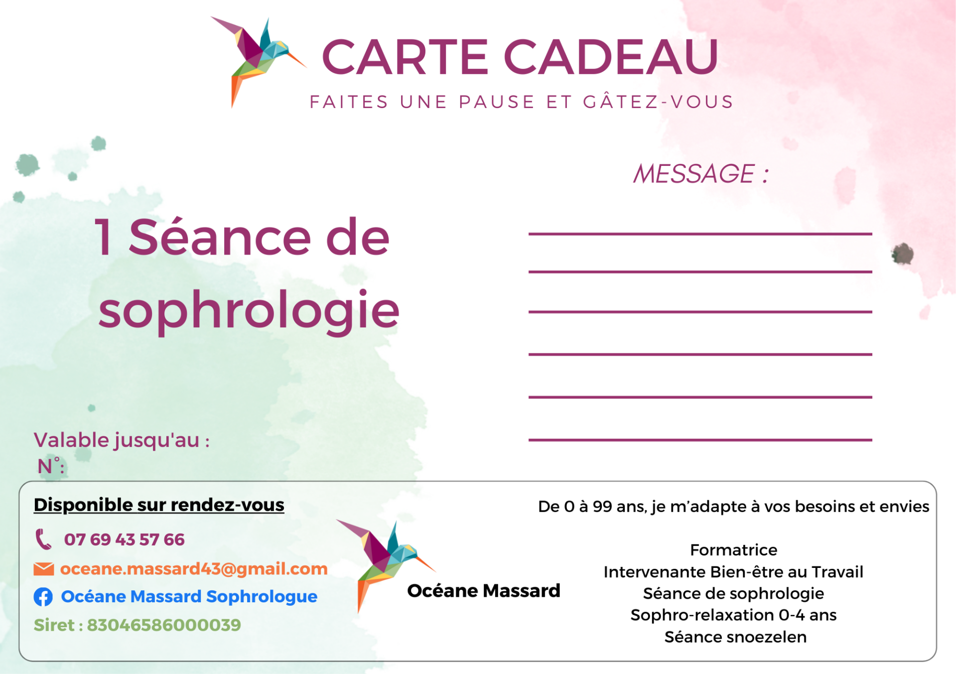 Carte Cadeau | 1 séance de Sophrologie