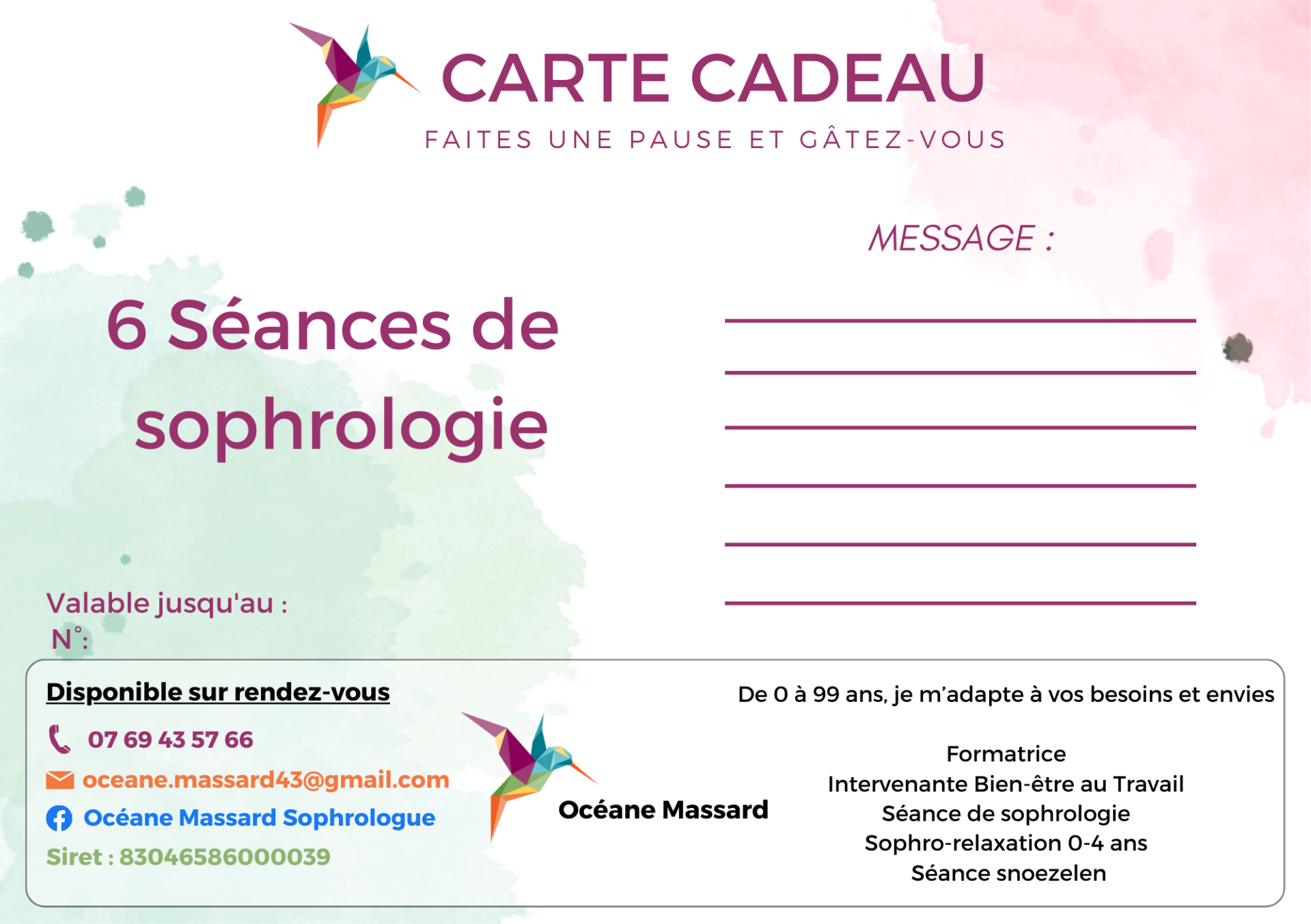 Carte cadeau | Forfait 6 séances de Sophrologie