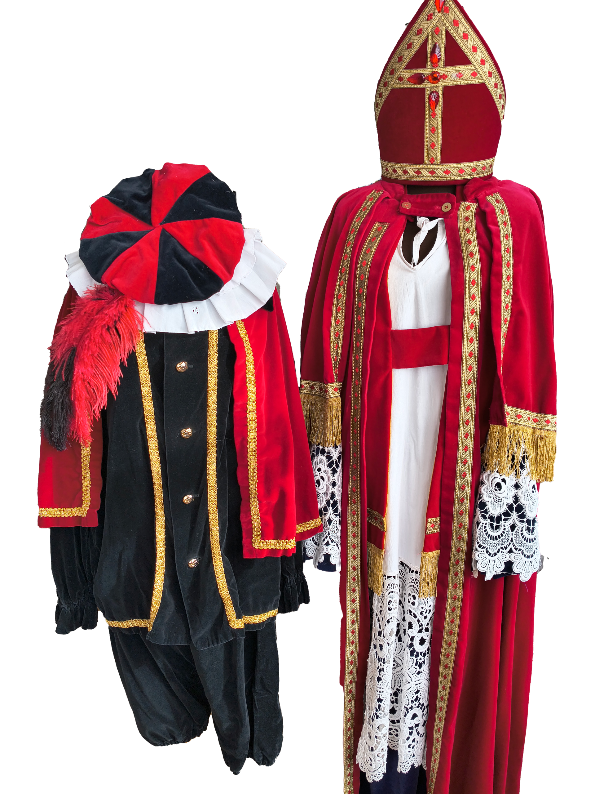 Fluwelen Sinterklaaspak en pietkostuum te huur bij Sinten van Riet in Veghel.