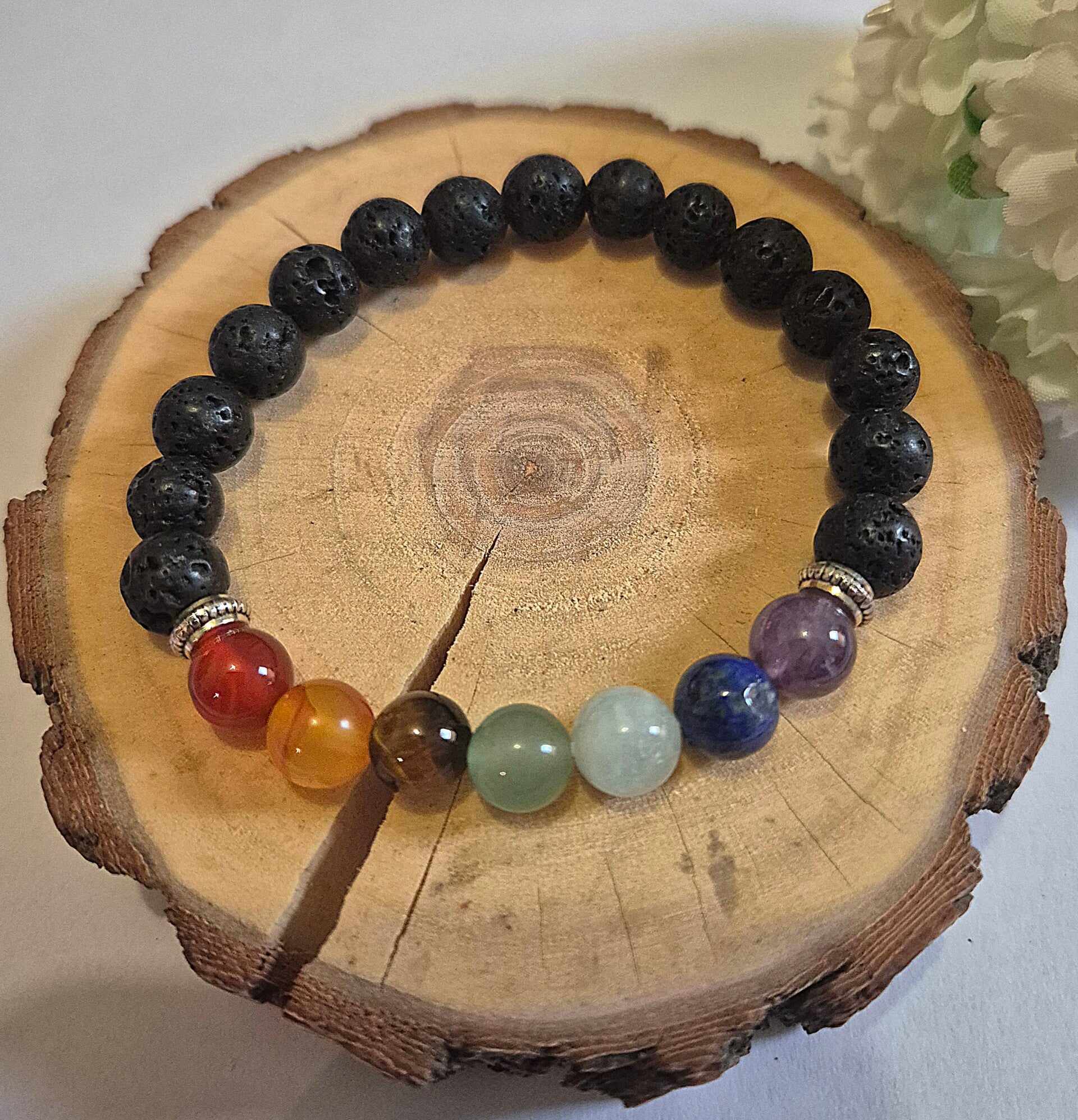 Bracelet 7 chakras + pierre de lave 8mm