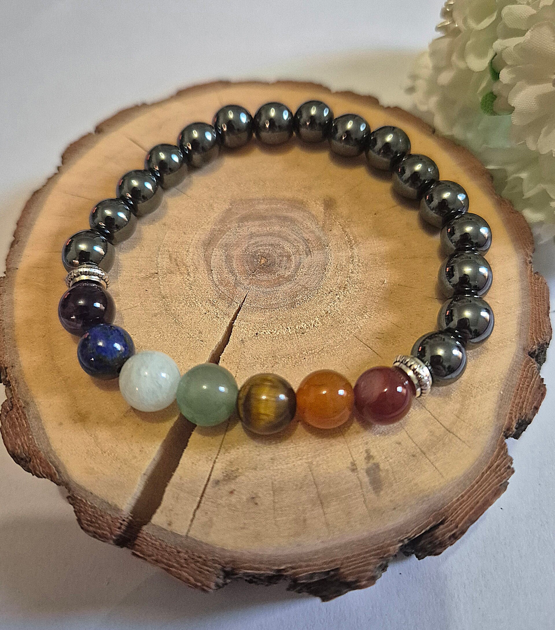 Bracelet 7 chakras + hématite 8mm