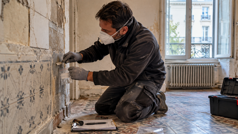 Contrôle de matériaux avant rénovation dans un appartement ancien à Genève.