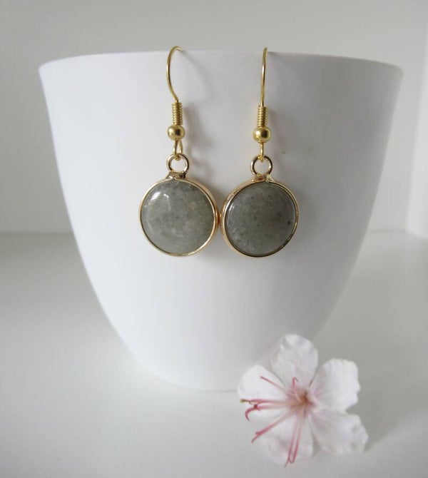 Goudkleurige grijze Agaat oorbellen (nr. 626)