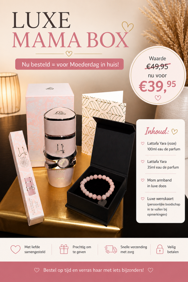 Luxe Mama Box | Moederdag Cadeau met Lattafa Yara Parfum, Mom Armband & Wenskaart