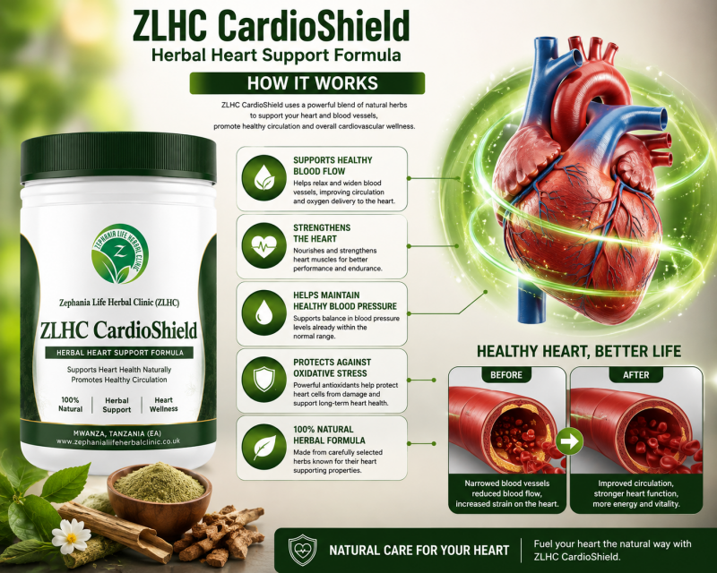 Illustration showing how ZLHC CardioShield herbal heart support formula promotes healthy blood circulation and supports overall cardiovascular wellness.