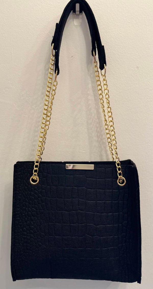 Crocodile Print Tote - Black