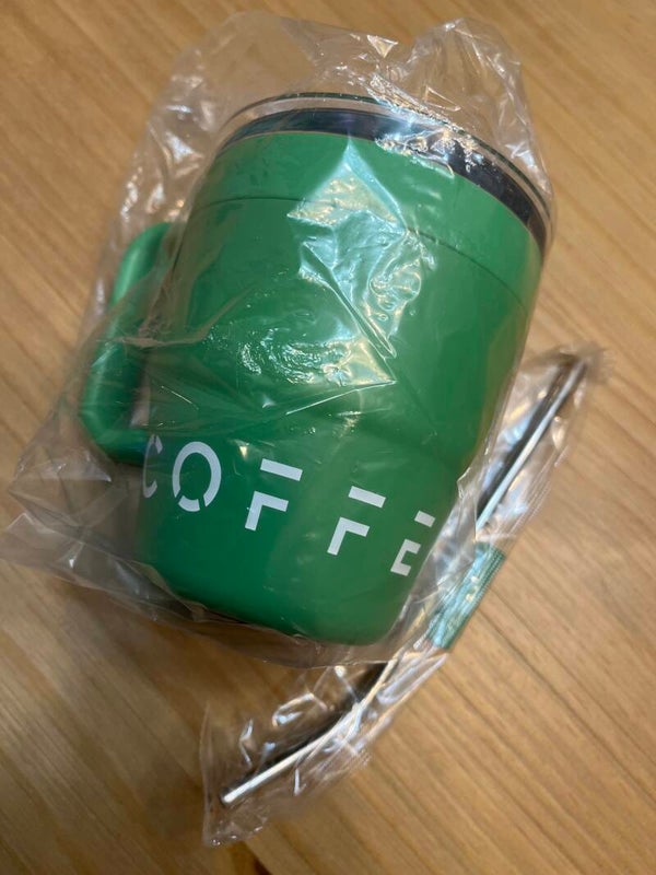 16 oz - Portable Coffee Cup with Handle and Straw