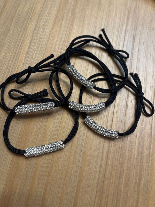 Black Hair Ties w/ Silver Rhinestone Set