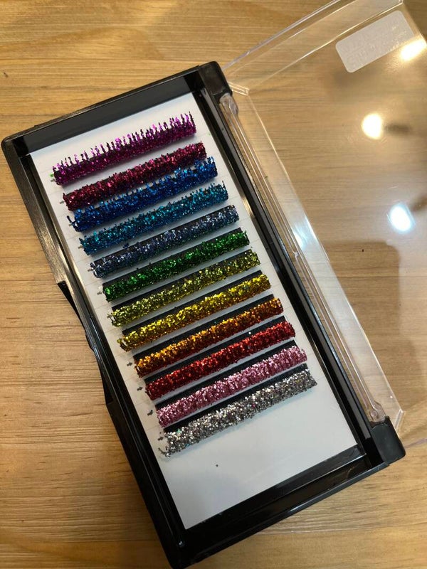 12 Rows  Glitter Single Grafted Eyelashes Individual Lashes Extension Reusable Curling Colorful Lashes