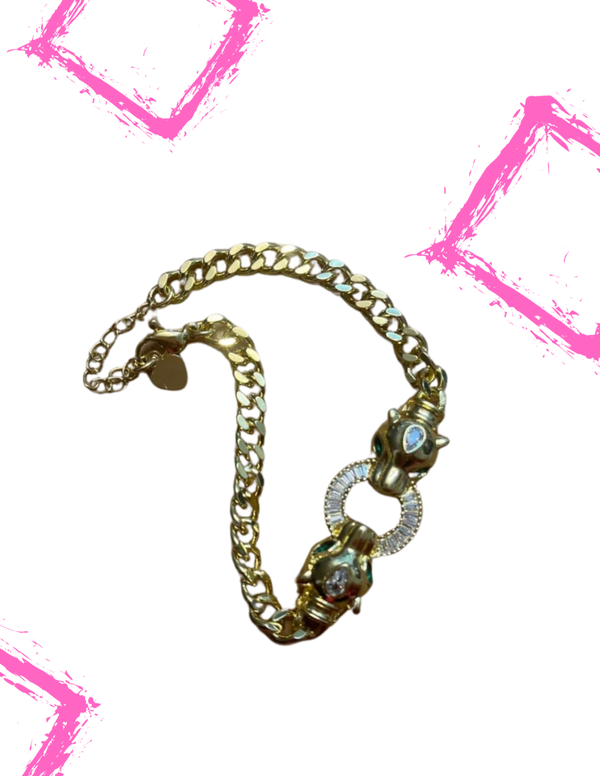 Double Leopard Head Bite Bracelet