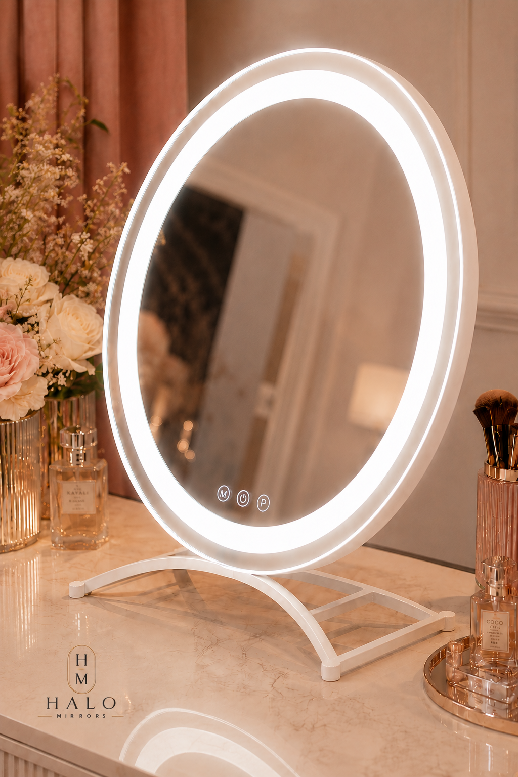 Pearl White Round LED Strip Mirror