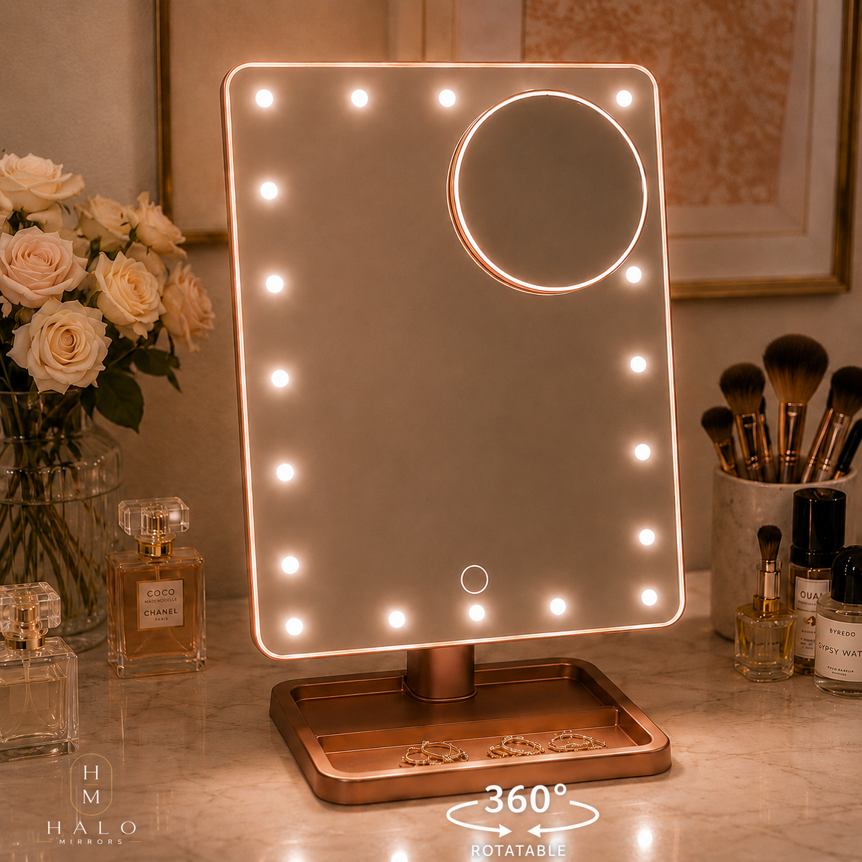 Bluetooth LED Vanity Makeup Mirror (Rose Gold)