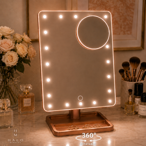 Bluetooth LED Vanity Makeup Mirror (Rose Gold)