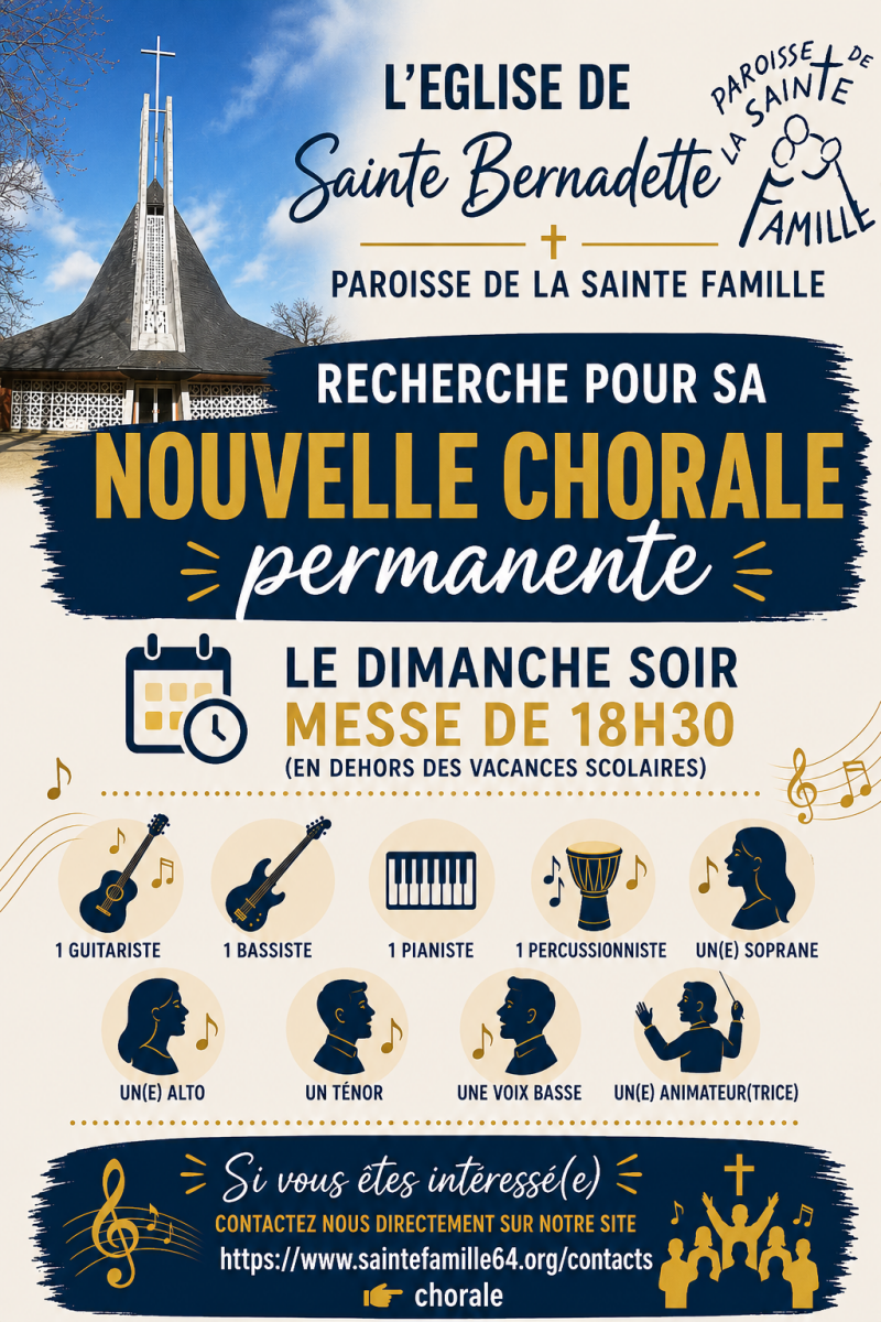 Dieu parle à mon coeur - nouvelle chorale paroisse de la Sainte Famille - Eglise Sainte Bernadette - 64000 Pau
