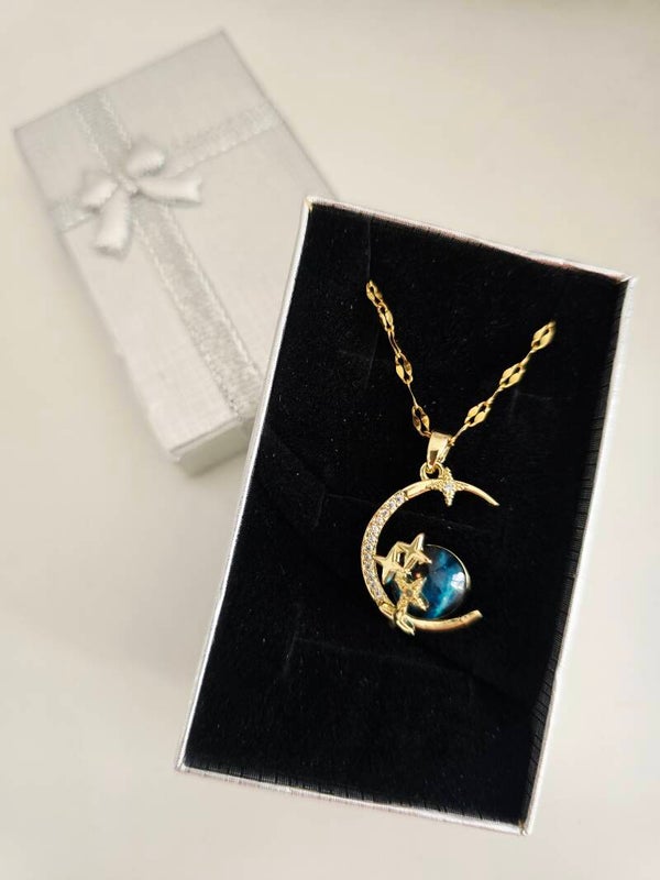 14ct Gold-Plated Moon, Stars, and Planet Necklace