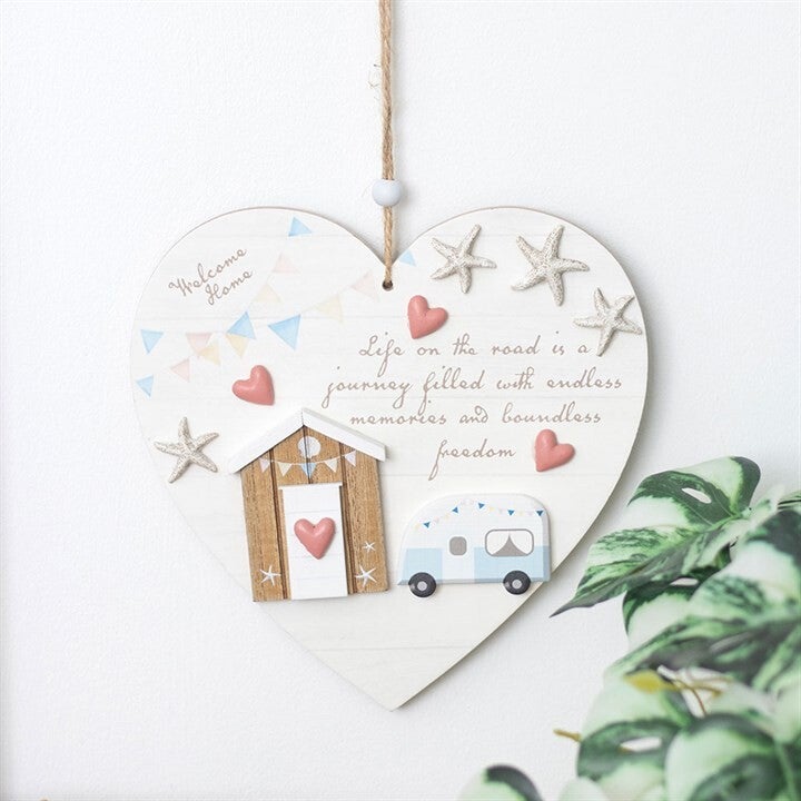 Life on the Road Caravan Hanging Heart Sign