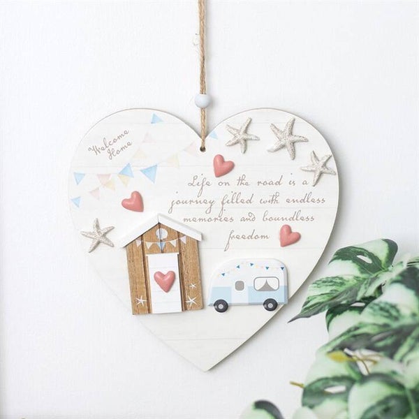 Life on the Road Caravan Hanging Heart Sign