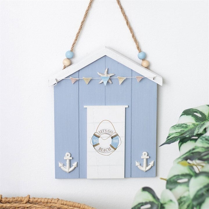 Blue Beach Hut Wooden Hanging Plaque