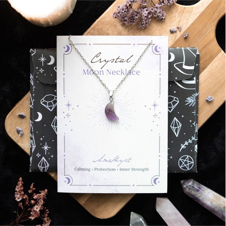 Amethyst Crystal Moon Necklace