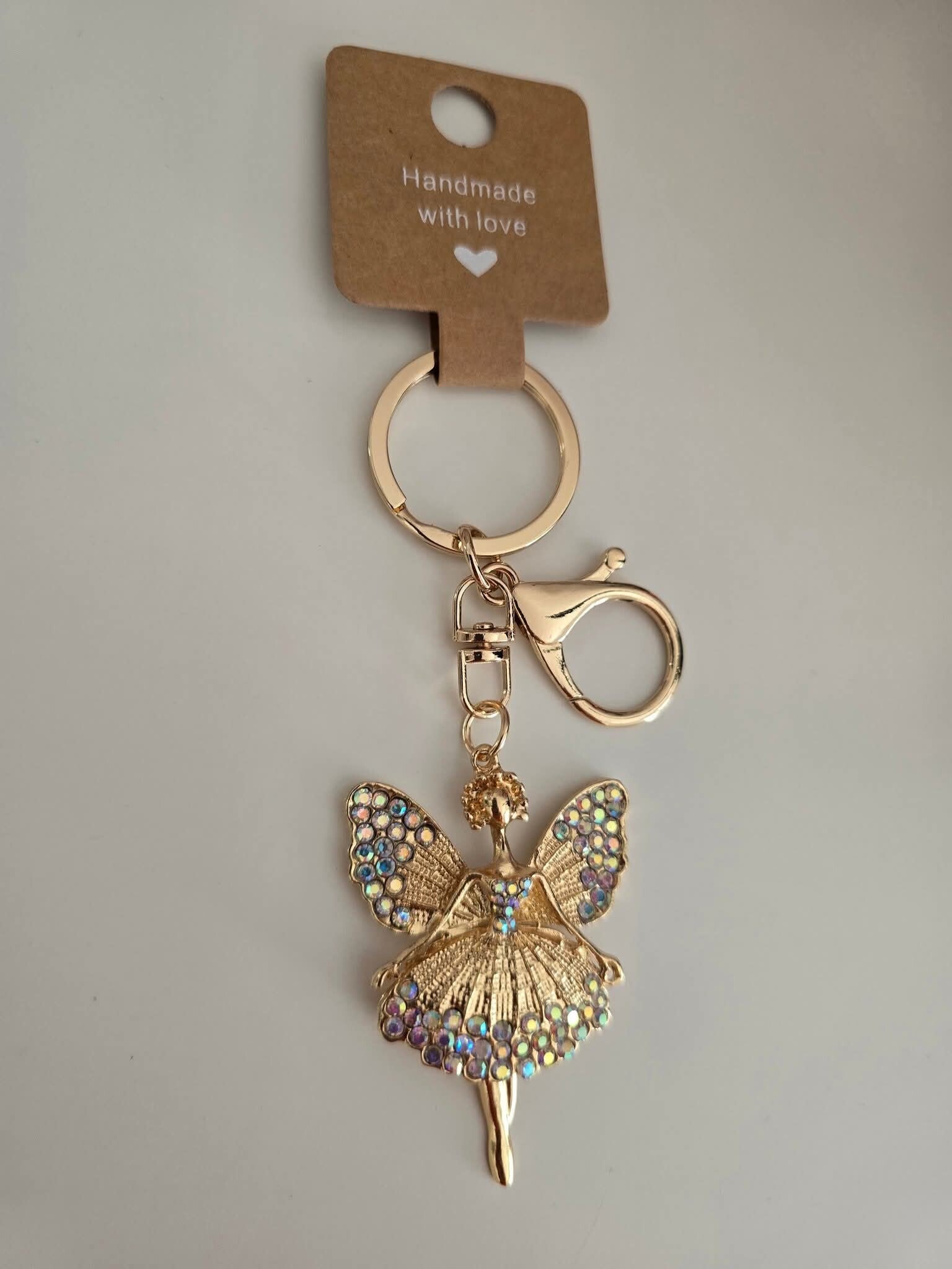 Iridescent White Ballerina Angel Crystal Keyring